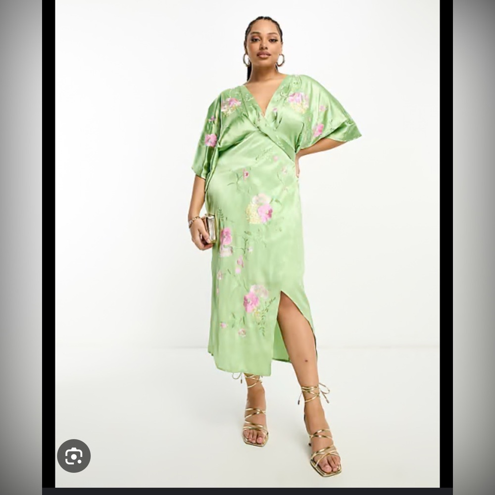Green Floral Kimono Dress - Picture 5 of 6